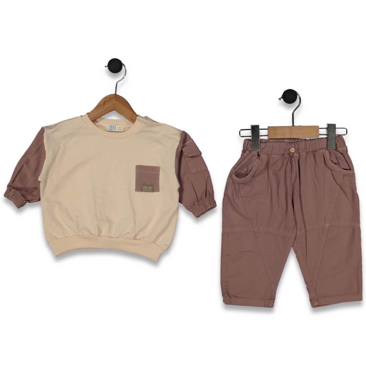 NOY NOY 9318-KIZ 9/24 AY SWEAT KOL CEPLİ PNT 2&#039;Lİ TAKIM