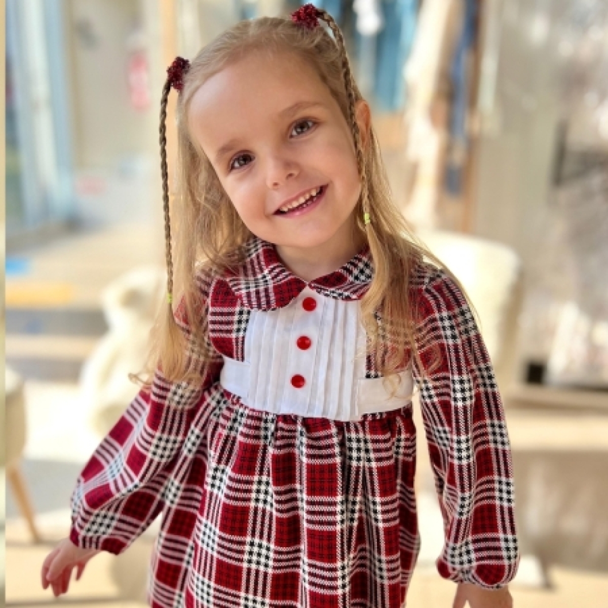 OVERDO KIZ 1-4 YAŞ KIRMIZI EKOSELİ ELBİSE