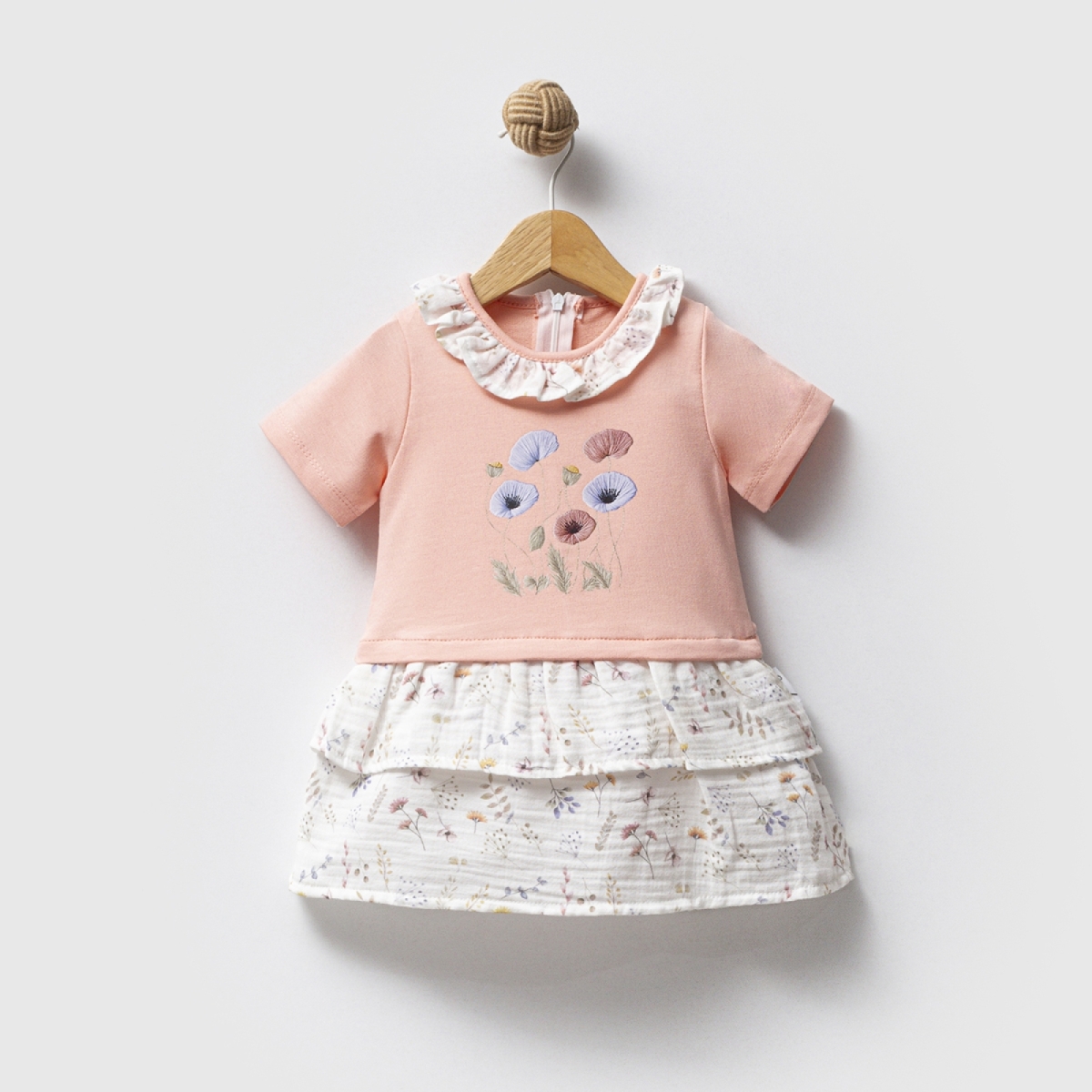 OVERDO KIZ 1-4 YAŞ KISA KOL ÇİÇEKLİ ELBİSE