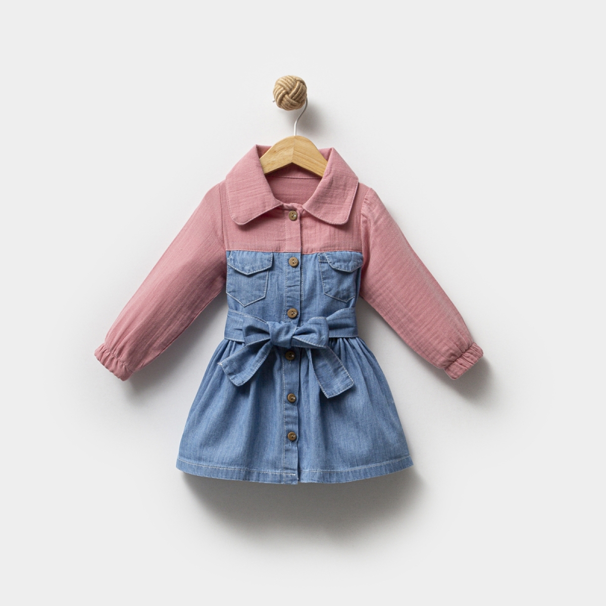 OVERDO KIZ 1-4 YAŞ MÜSLİN KOT ÇOCUK ELBİSE