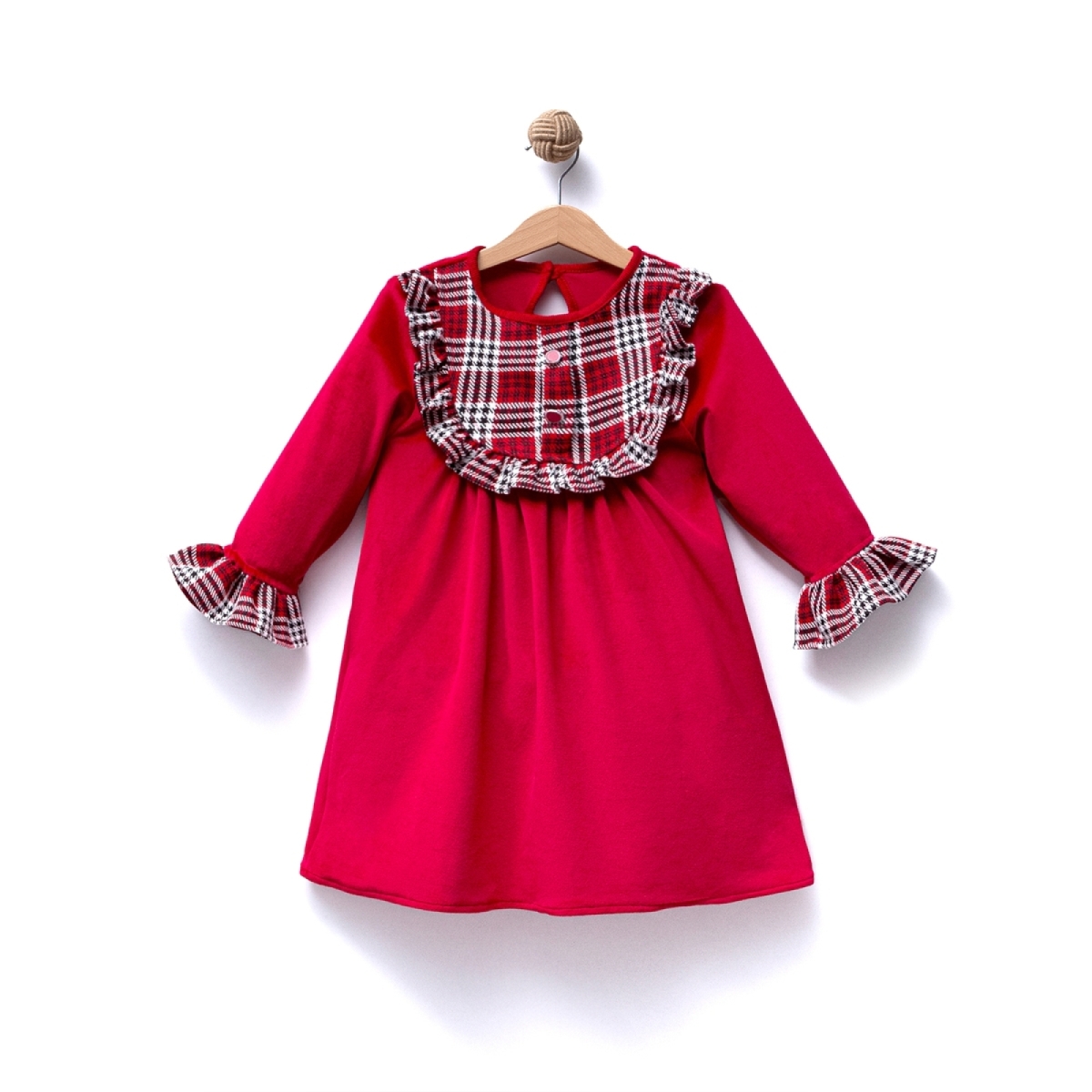 OVERDO KIZ 5-8 YAŞ EKOSE KADİFELİ ELBİSE