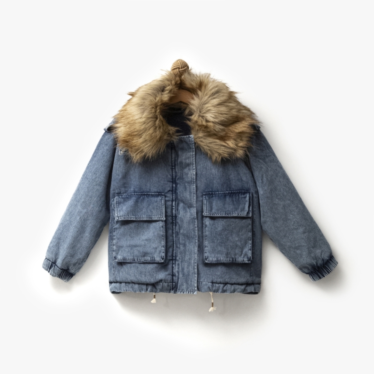 OVERDO KIZ 9-12 YAŞ KÜRK YAKALI OVERSİZE KOT CEKET