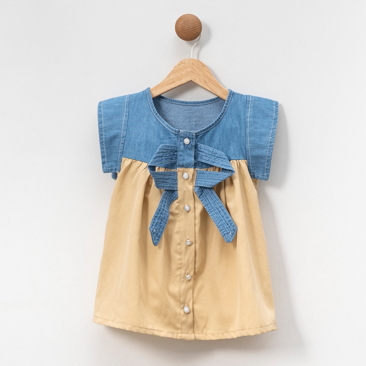 OVERDO KIZ ÇOCUK 1-4 YAŞ FİYOKLU KOT KETEN ELBİSE