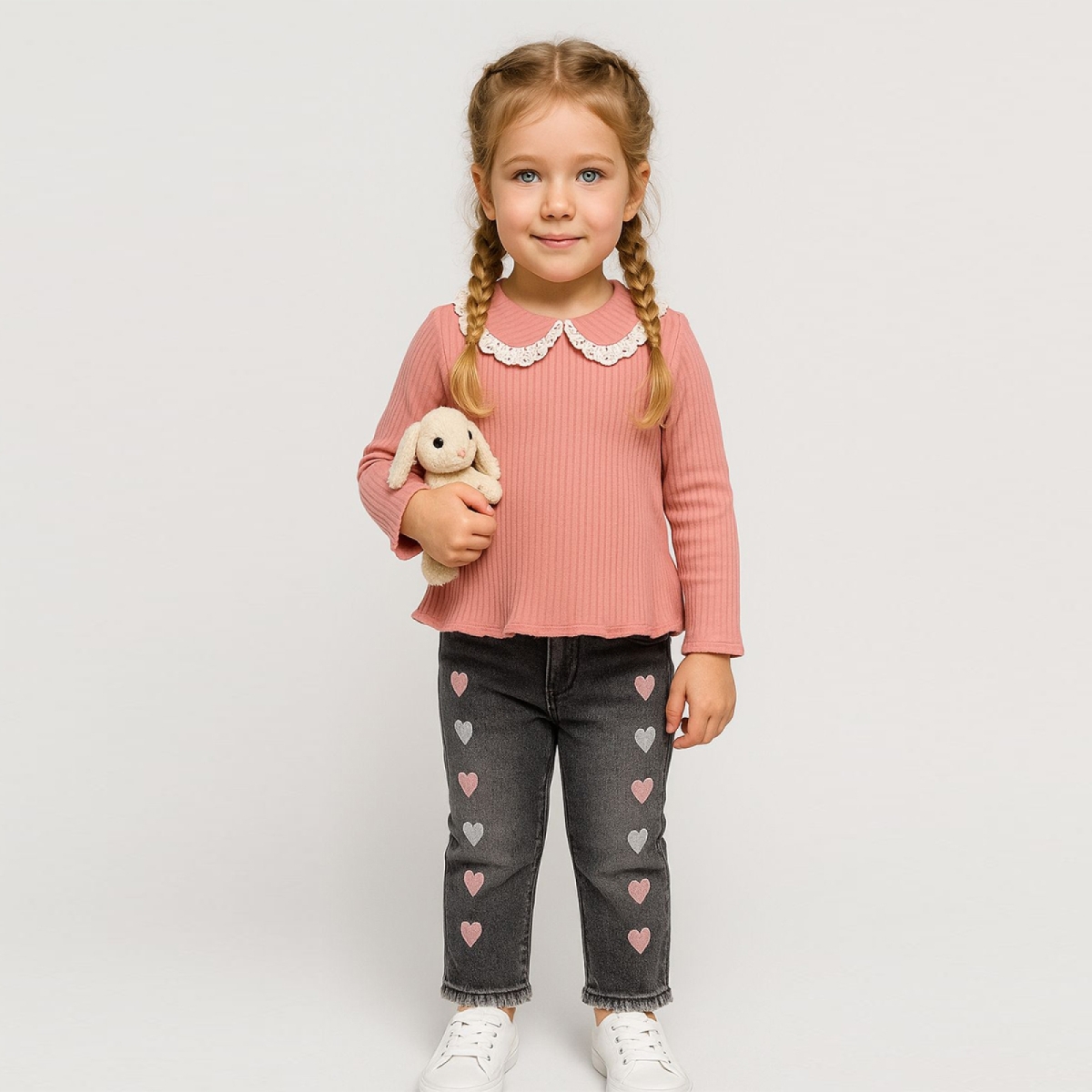 OVERDO KIZ ÇOCUK 1-4 YAŞ KALP NAKIŞLI KOT PANTOLON