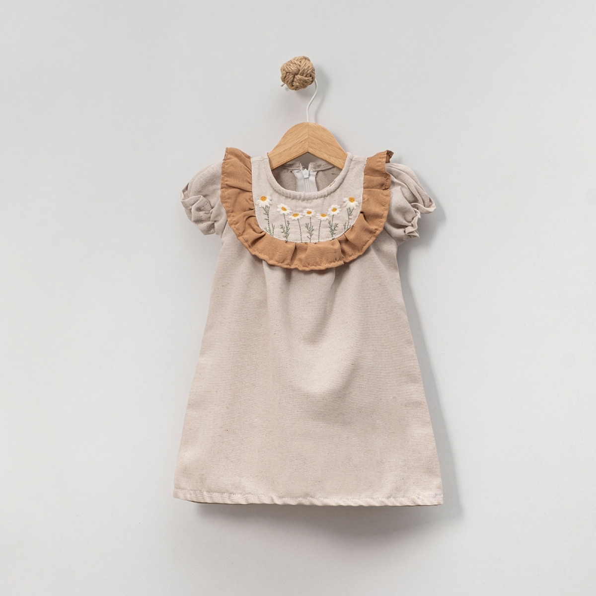 OVERDO KIZ ÇOCUK 1-4 YAŞ NAKIŞLI KARPUZ KOL KETEN ELBİSE