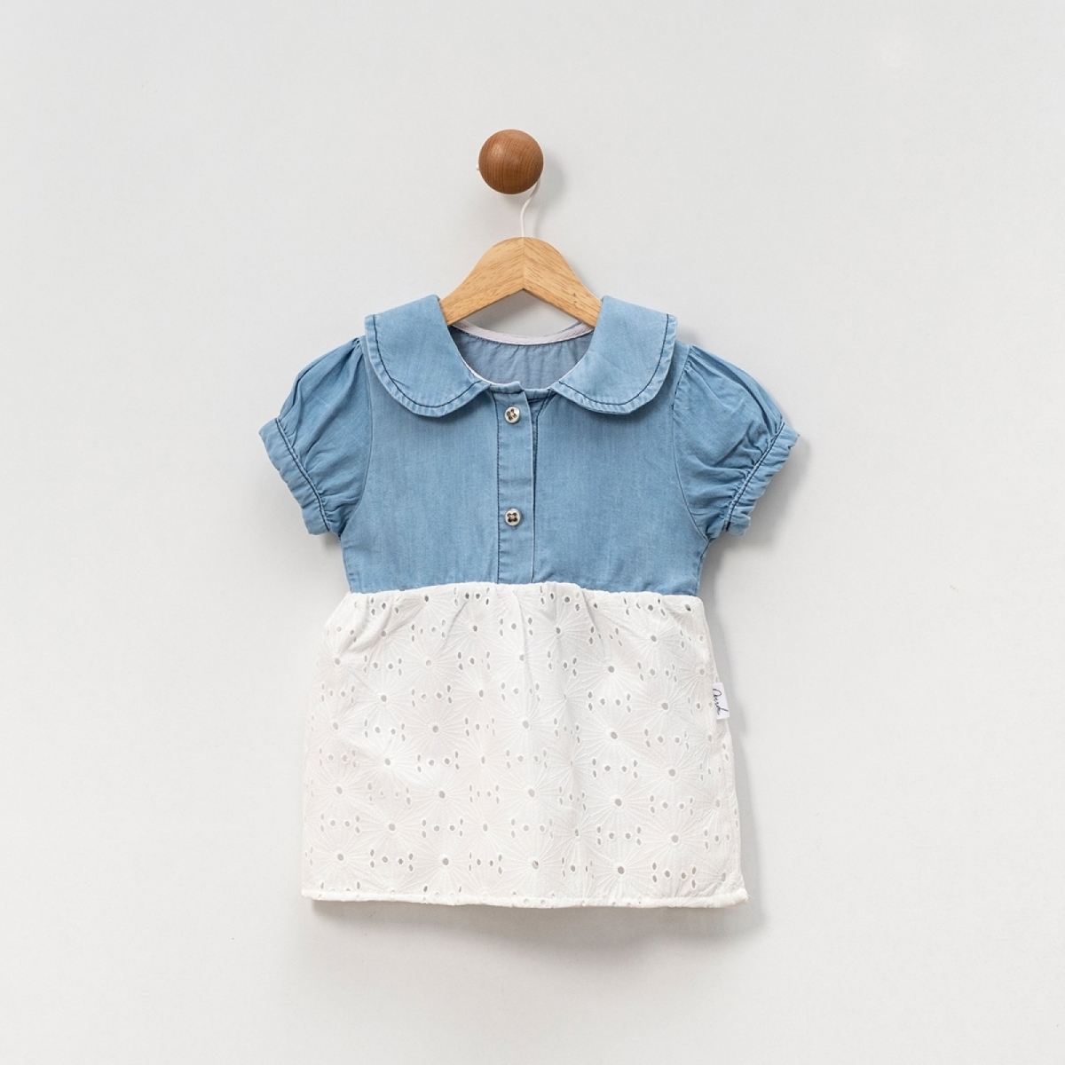 OVERDO KIZ ÇOCUK 1-4 YAŞ YAKA NAKIŞLI GÜPÜRLÜ KOT ELBİS