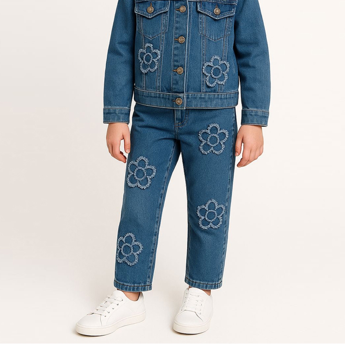 OVERDO KZ ÇOCUK  5-8 YAŞ PAPATYA  NAKIŞLI KOT PANTOLON -