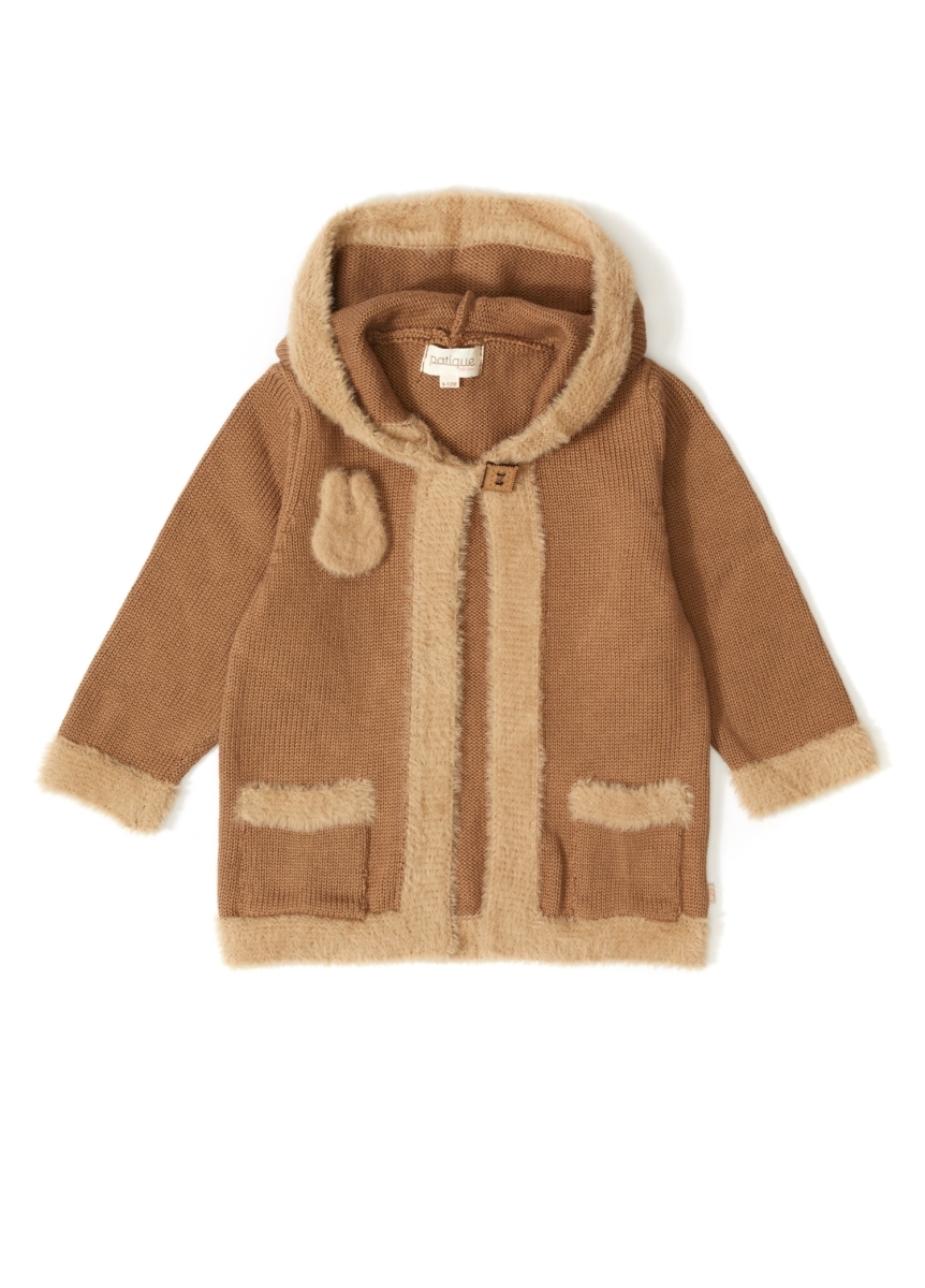 PELUŞ ORGANİK PAMUK KAPÜŞONLU BEBEK HIRKA