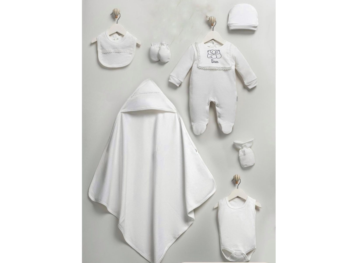 POİNT BABY 10140-ERKEK 1/1 AY BEAR NAKIŞLI 7 Lİ HASTANE ÇIKIŞ SETİ