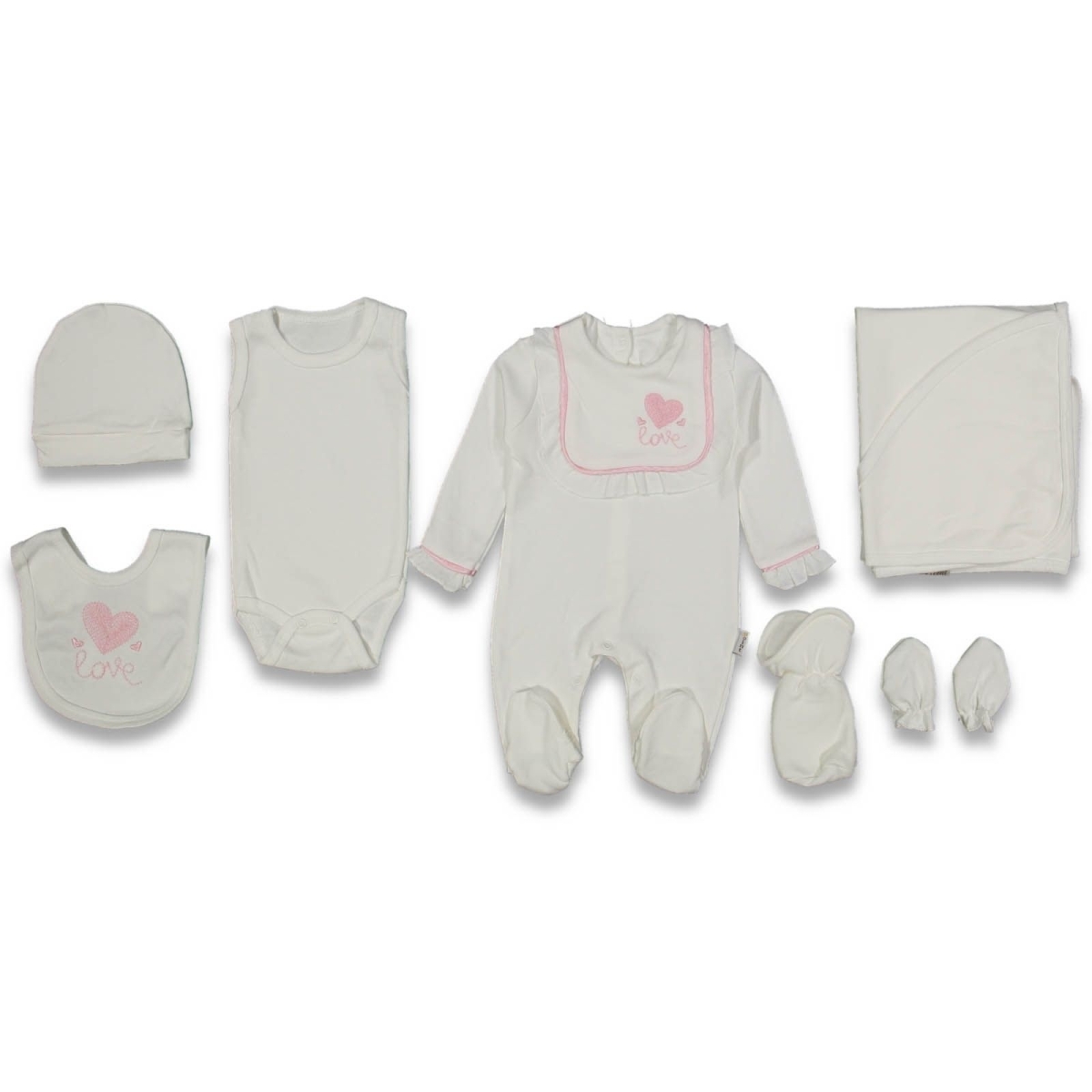POİNT BABY 10141-UNISEX 1/1 AY LOVE NAKIŞLI 7 Lİ HASTANE SETİ