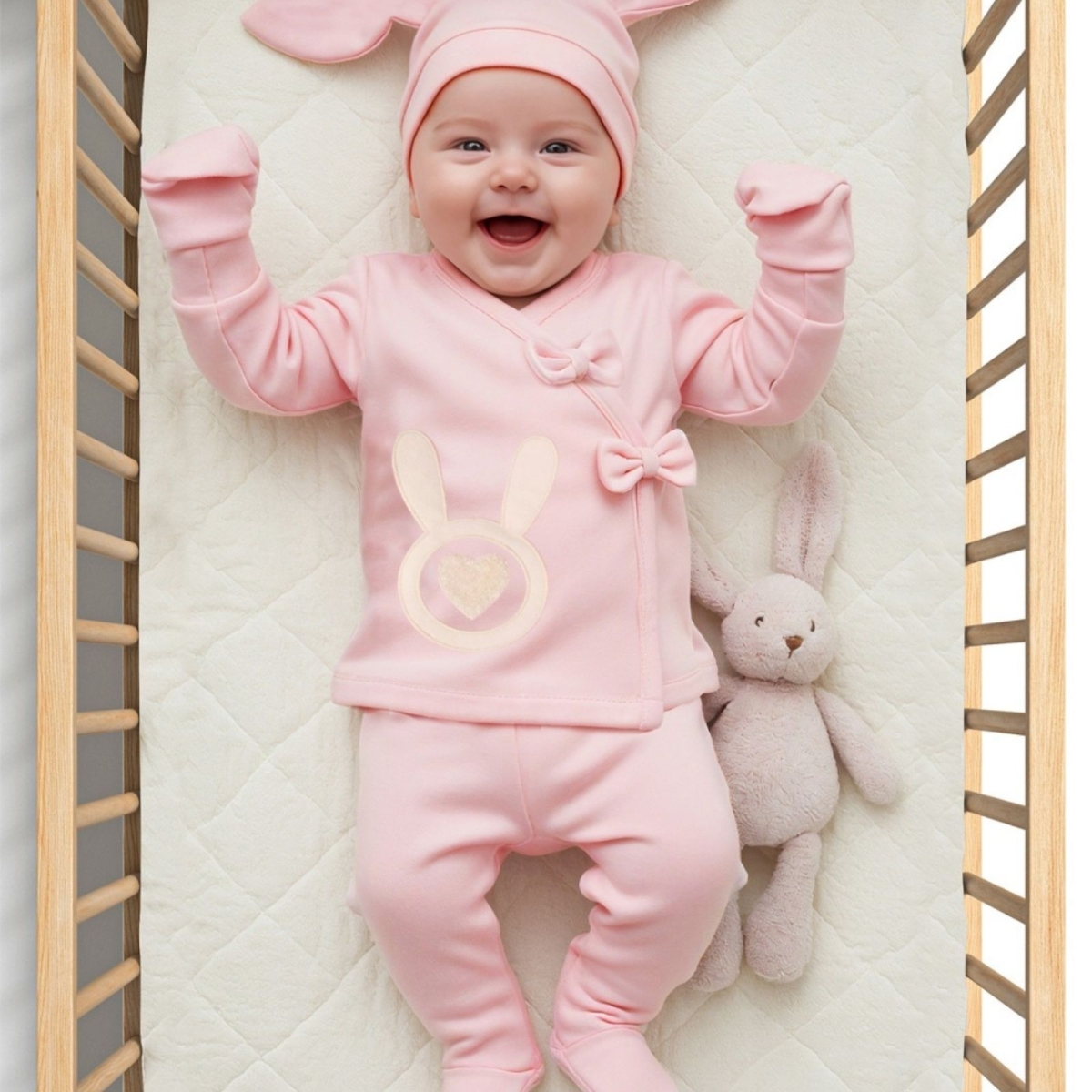 SERDE BABY NESRİN İSMAİL 2025-KIZ 1/6 AY APLİKELİ TAVŞAN 5 Lİ TAKIM