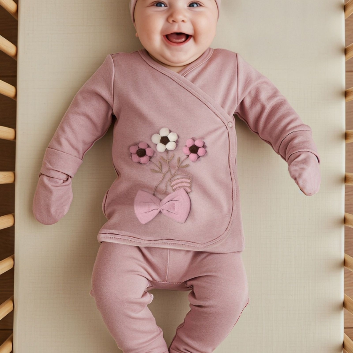 SERDE BABY NESRİN İSMAİL 2034-KIZ 1/6 AY PONPON ÇİÇEKLİ 5 Lİ TAKIM