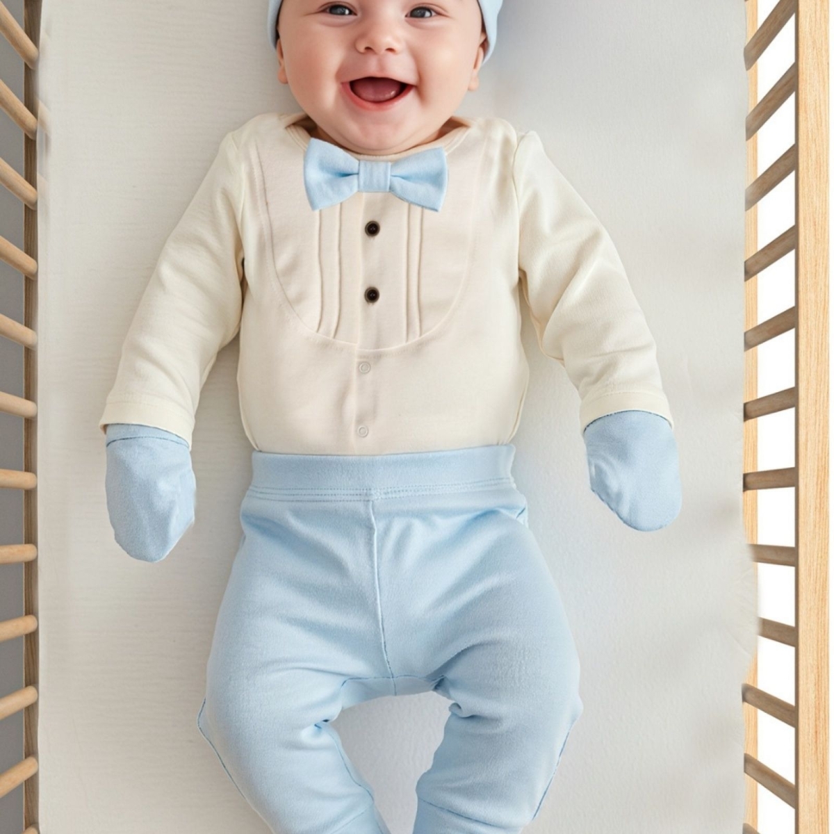 SERDE BABY NESRİN İSMAİL 2035-ERKEK 1/6 AY ROBA NERVÜRLÜ PAPYONLU 5 Lİ TAKIM