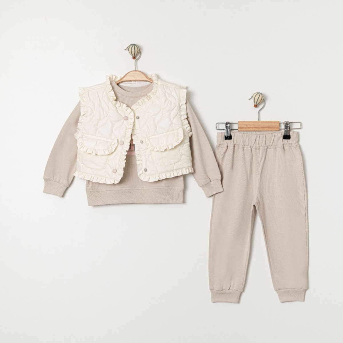 TİTİMİX KİDS 25100-KIZ 9/24 AY CEP FIRFIRLI ÜÇLÜ TAKIM