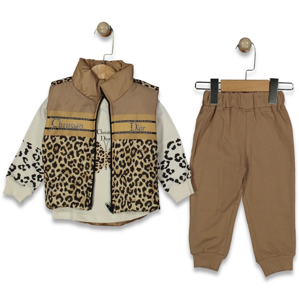TİTİMİX KİDS 25106-KIZ 9/24 AY CHRİSTİON DİOR LEOPARLI ÜÇLÜ TAKIM