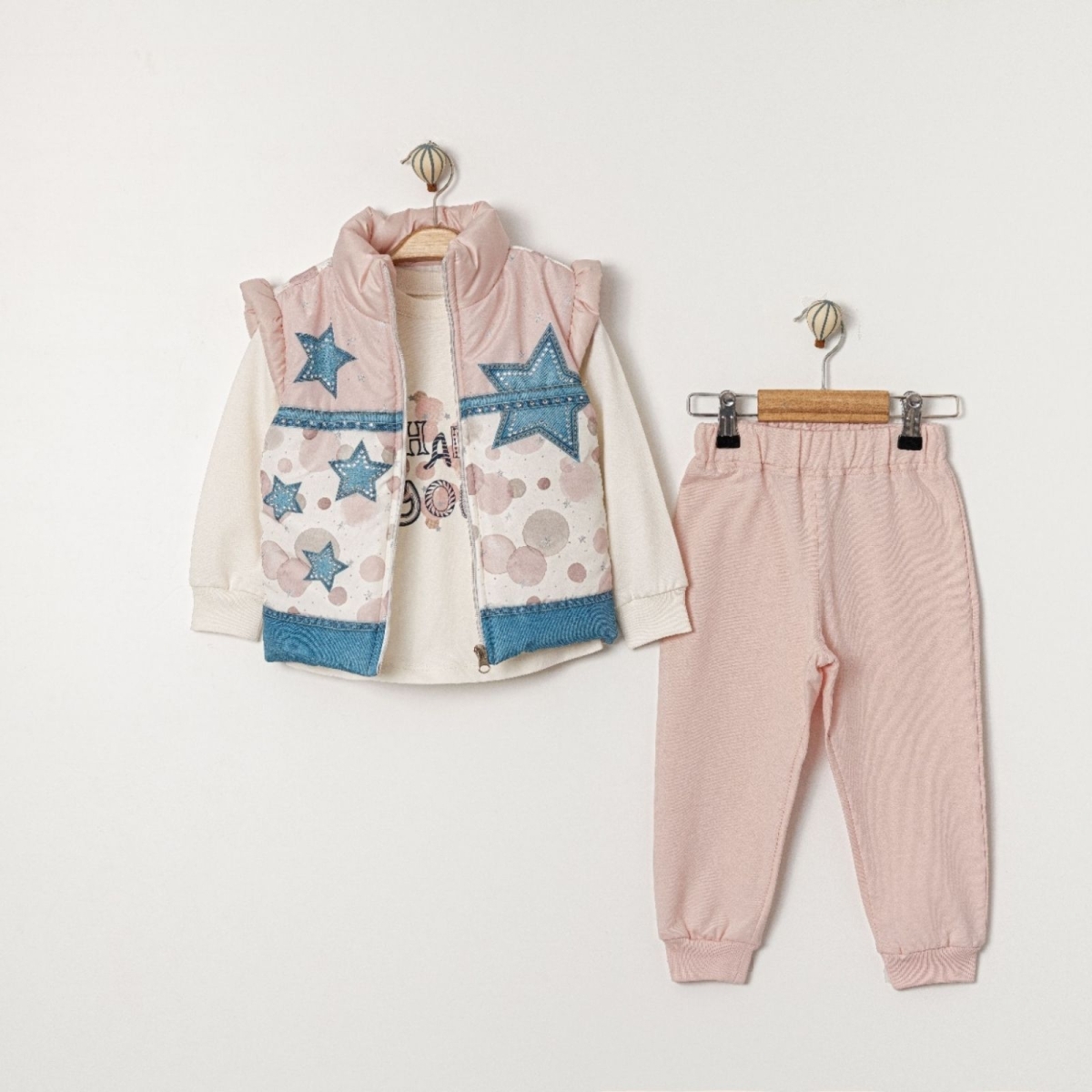 TİTİMİX KİDS 25108-KIZ 9/24 AY YILDIZ DESEN ÜÇLÜ TAKIM