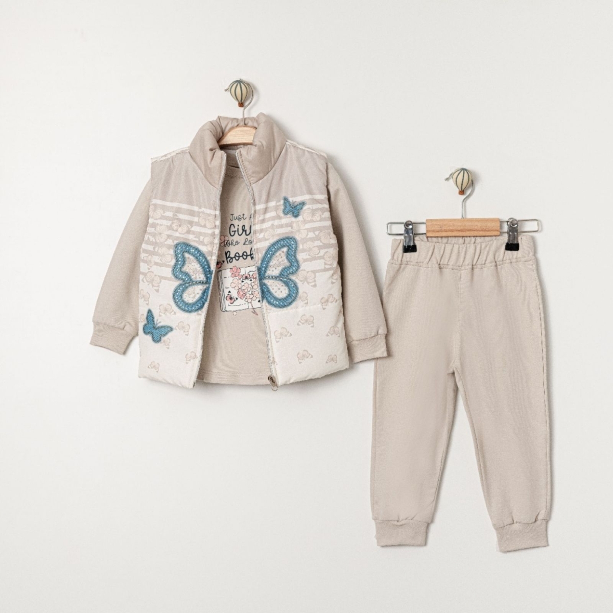 TİTİMİX KİDS 25112-KIZ 9/24 AY KELEBEK DESEN ÜÇLÜ TAKIM