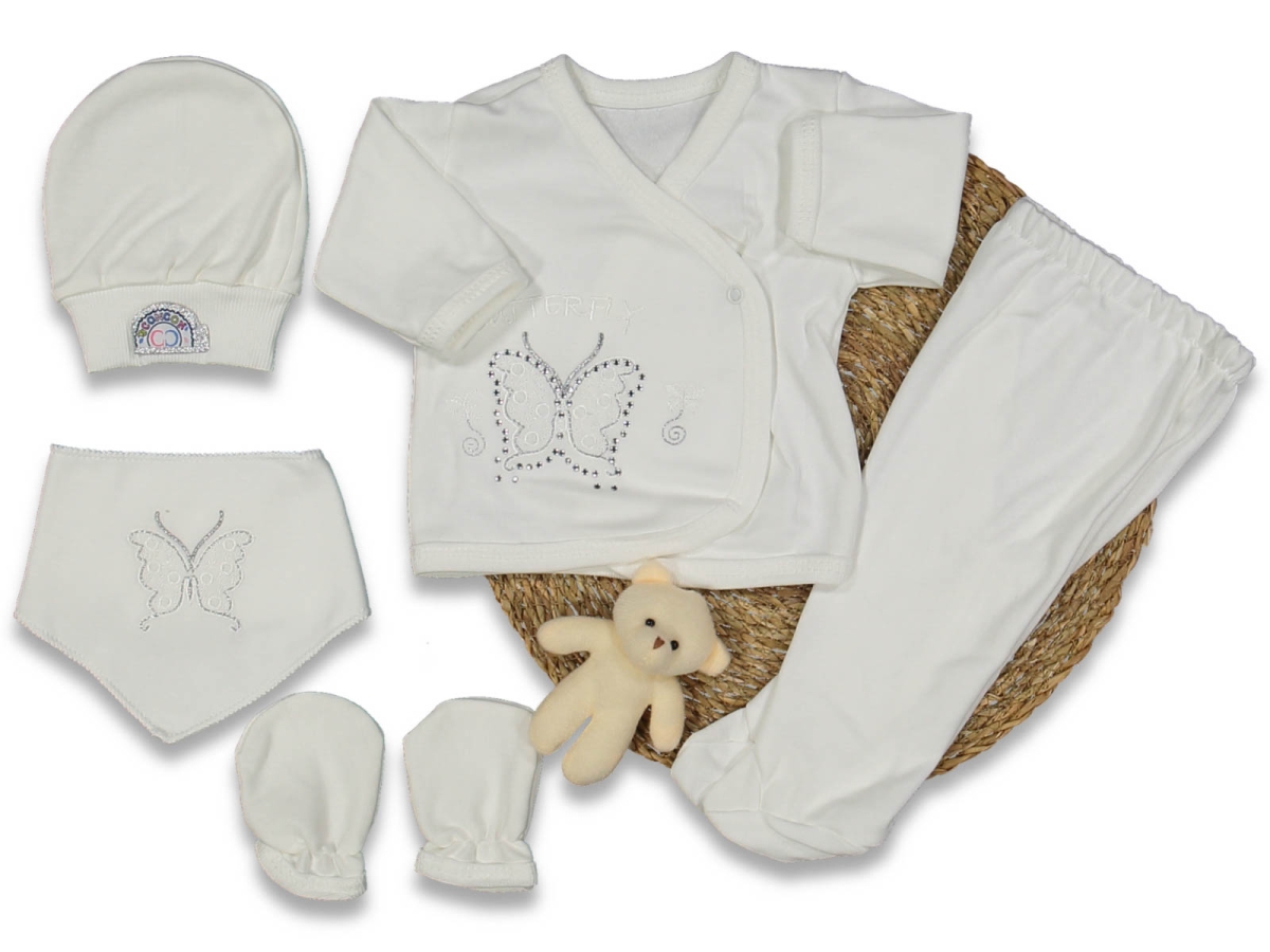 UNISEX 0/3 AY 5 Lİ TAŞLI KELEBEKLİ ZIBIN SET