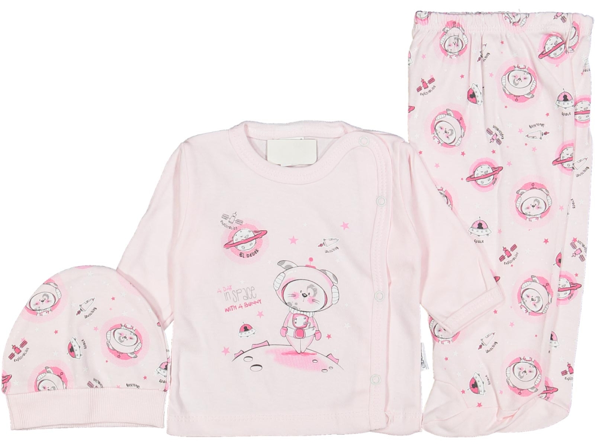 UNISEX 0/3  AY KENDİNDEN ELDİVENLİ PİJAMA TAKIM