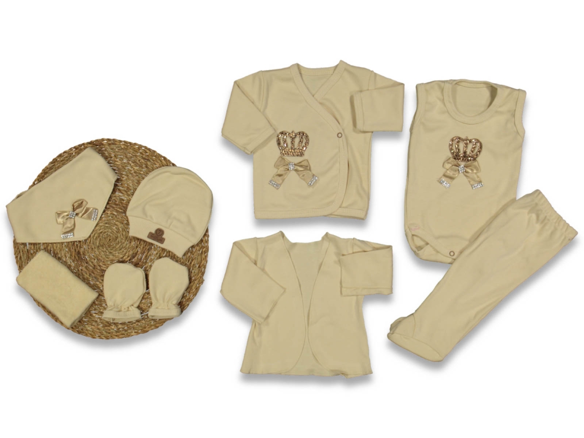 UNISEX 0/3 AY TAÇLI 8 Lİ ORGANİK LÜX SET