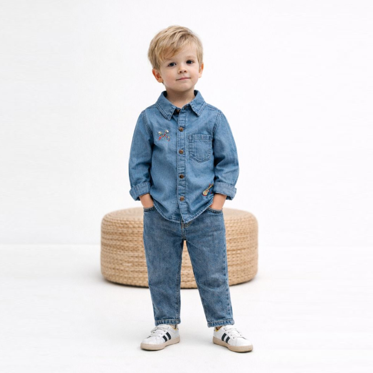 UNISEX 1-4 YAŞ NAKIŞLI KOT GÖMLEK