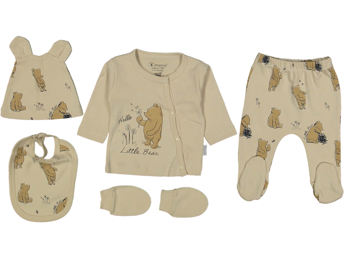 UNISEX 1/3 AY ORGANİC AYI BASKILI 5Lİ SET