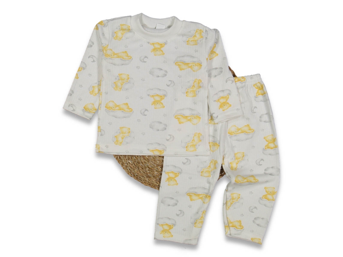 UNİSEX 1/3 YAŞ BULUTLU AYI BASKILI PİJAMA TAKIM