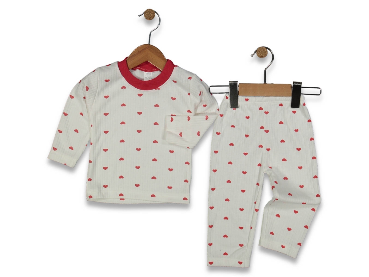 UNİSEX 1/3 YAŞ KALPLİ PİJAMA TAKIM