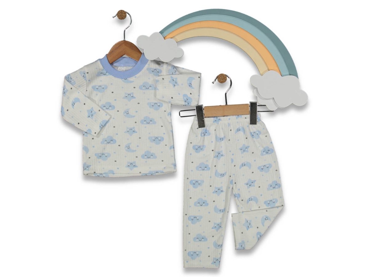 UNİSEX 1/3 YAŞ RAPORLU BULUTLU AY BASKILI PİJAMA TAKIM