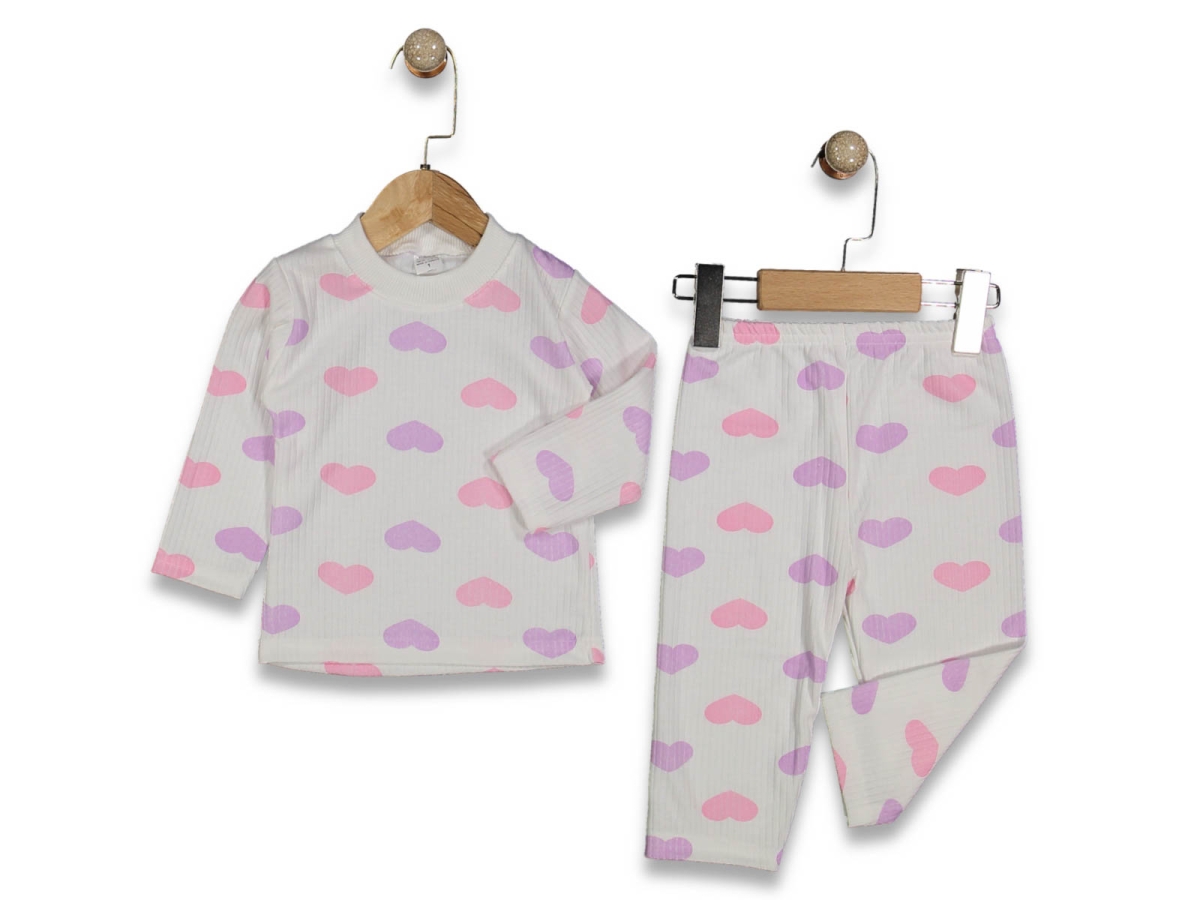 UNISEX 1/3 YAŞ RAPORLU KALPLİ PİJAMA TAKIM