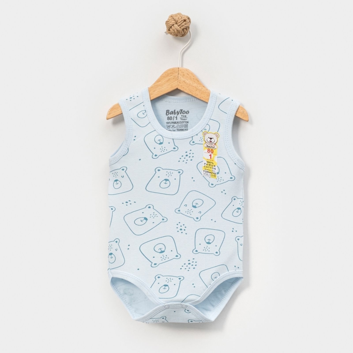 UNISEX 1/9 AY NOKTALI AYİ DESENLİ KUCUK KOLSUZ BAD