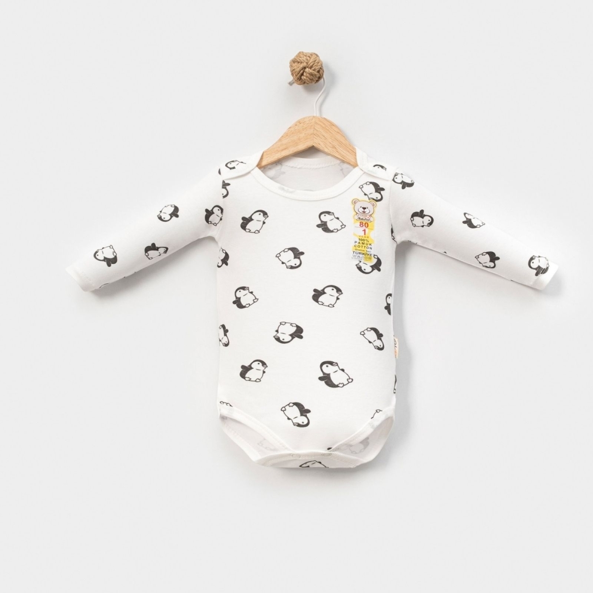 UNISEX 1/9 AY PENGUEN DESENLİ KUCUK UZUNKOL BADİ