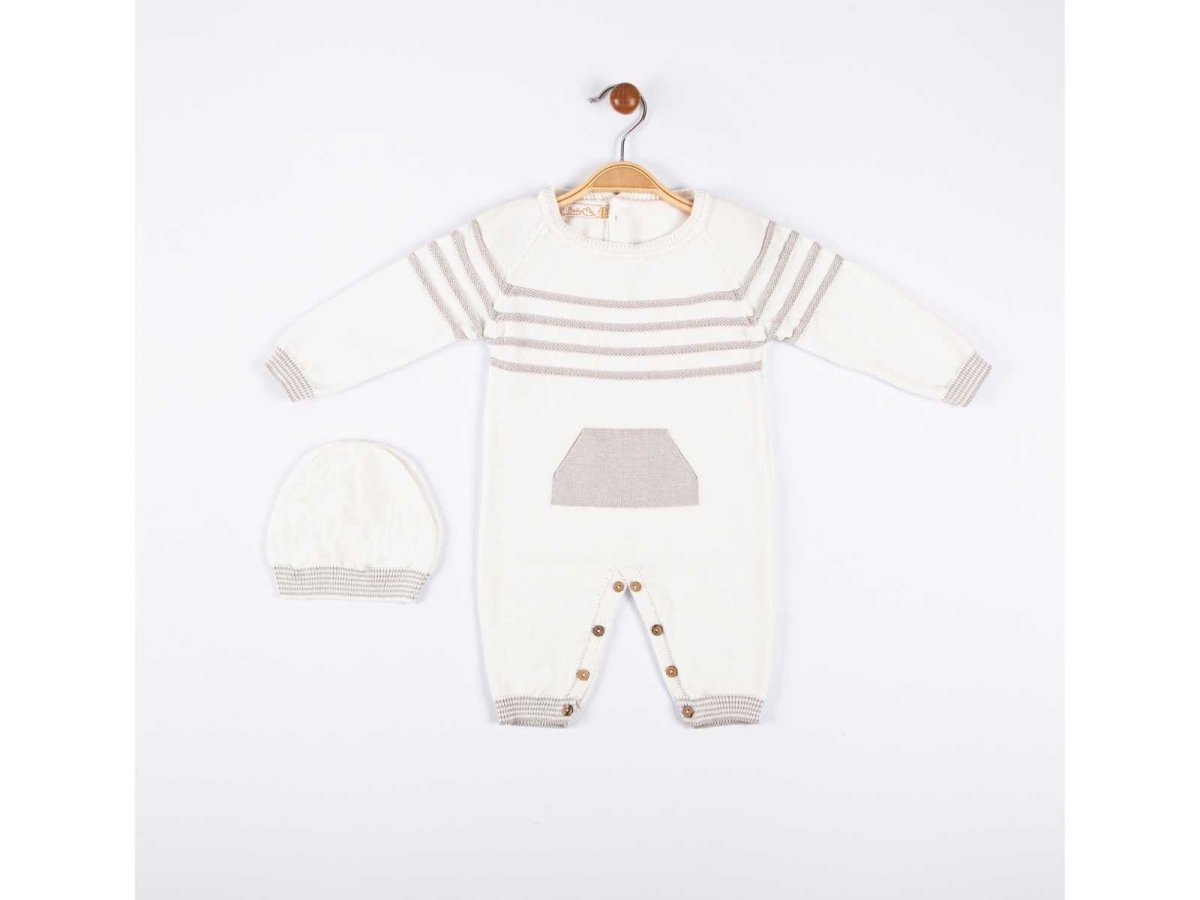 UNISEX 3/12 AY ÇİZGİLİ KANGURU CEPLİ ŞAPKALI TRİKO