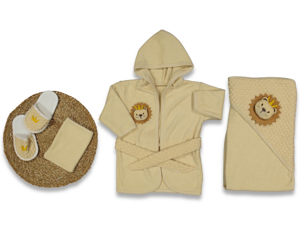 UNISEX 3/3 AY ASLANLI ORGANİK LÜX BORNOZ SETİ