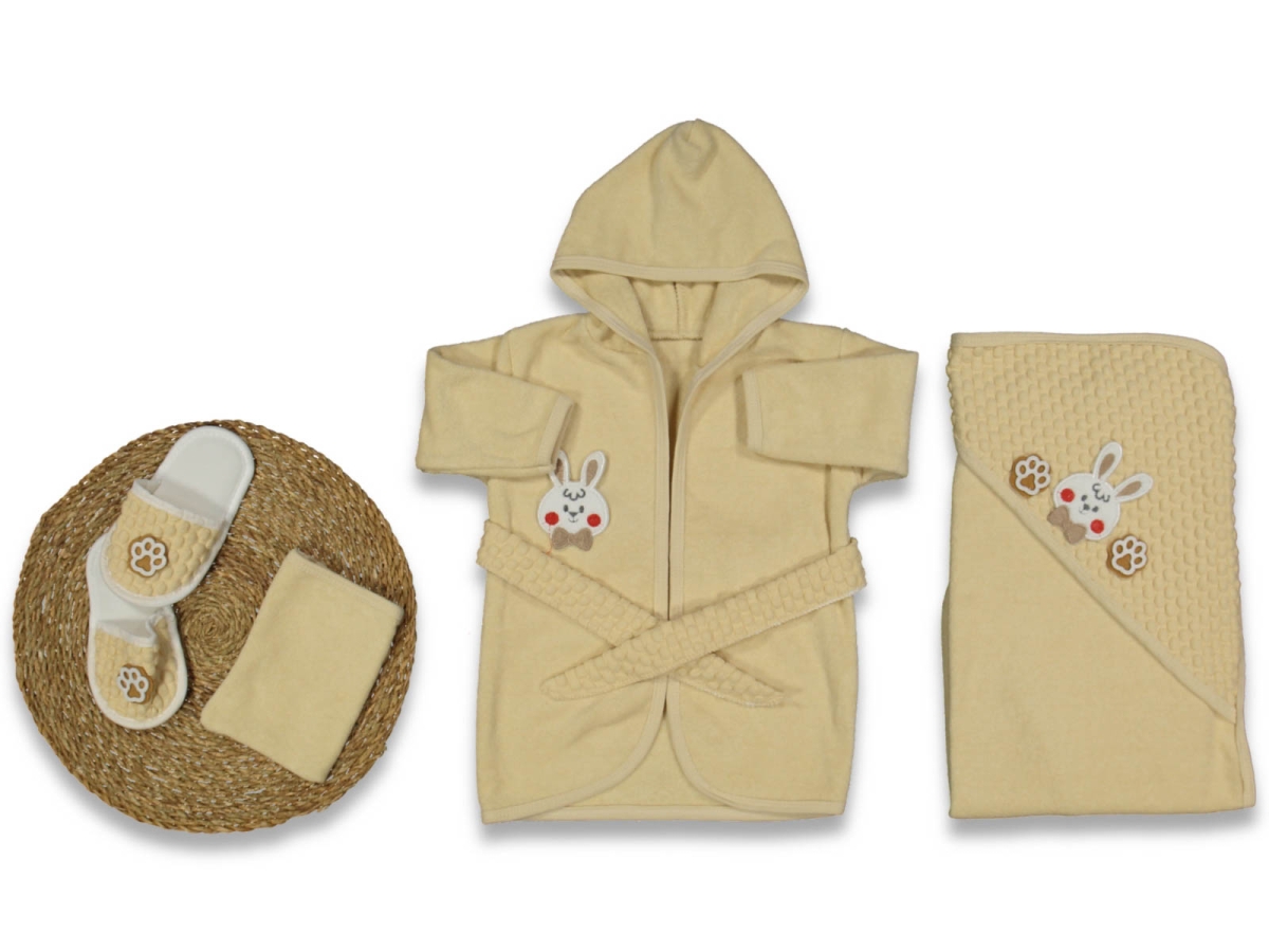 UNISEX 3/3 AY TAVŞANLI ORGANİK LÜX  BORNOZ SETİ