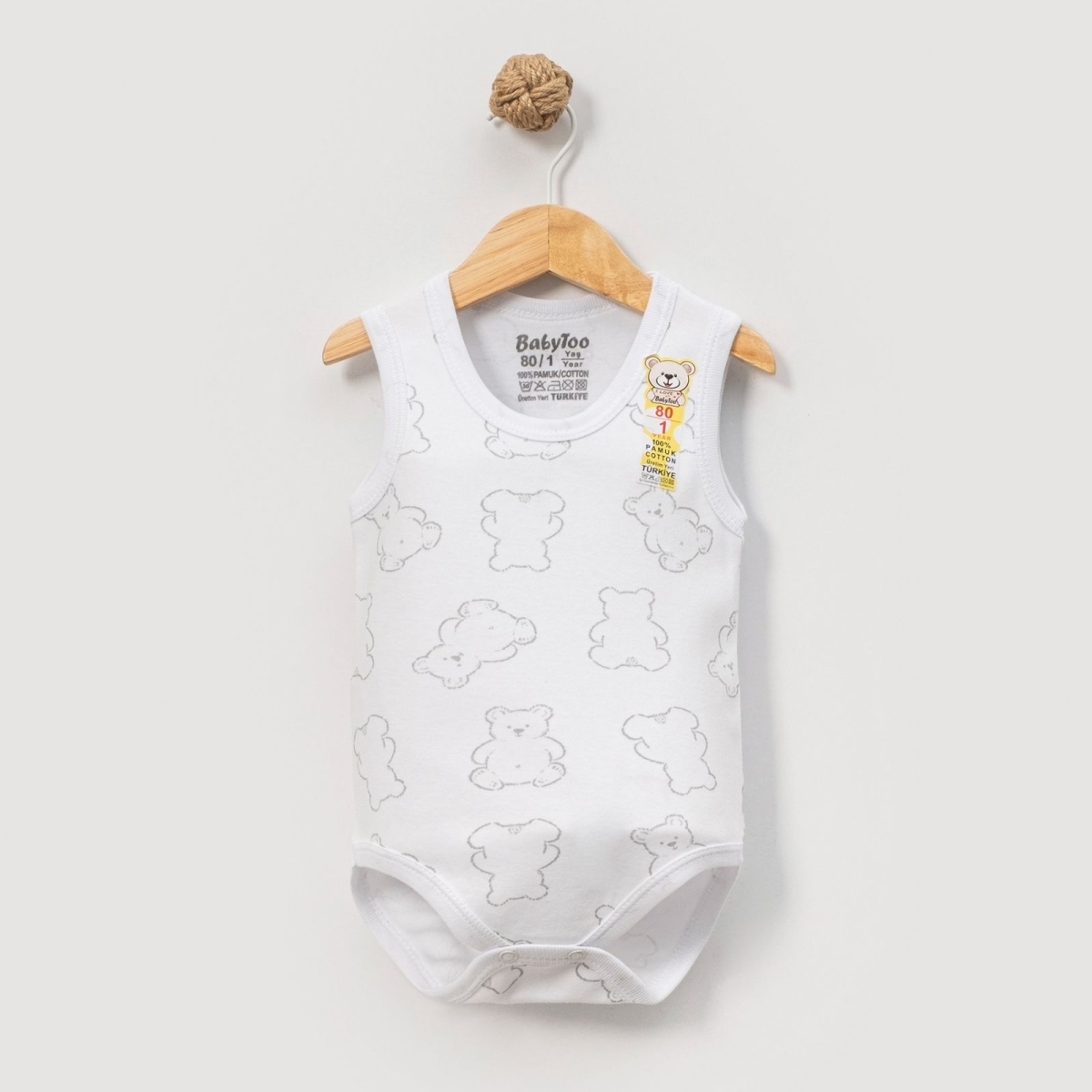 UNISEX 3/6 YAŞ ŞİŞKO AYİ DESENLİ KOLSUZ BADİ