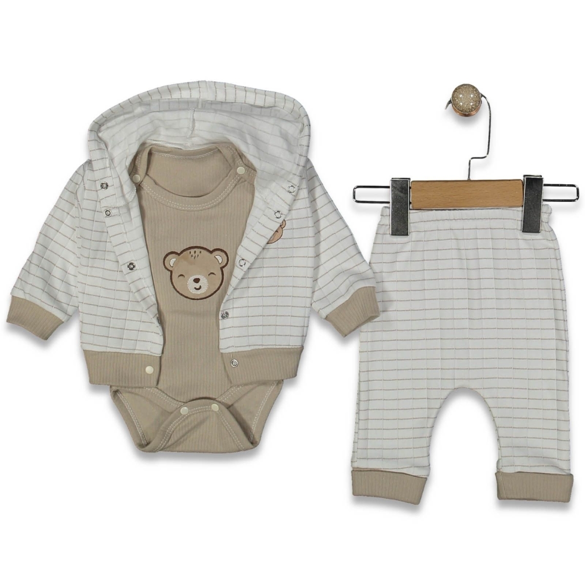 UNISEX 3/9 AY ÇİZGİLİ AYICIKLI  3&#039;LÜ TAKIM