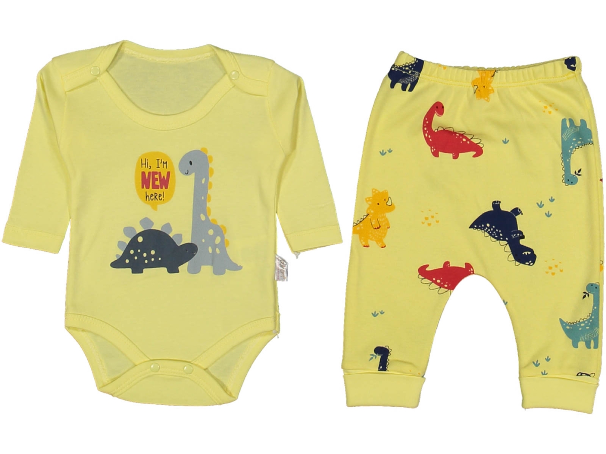 UNISEX 3/9 AY DİNO KOLLU BADİLİ 2Lİ TAKIM