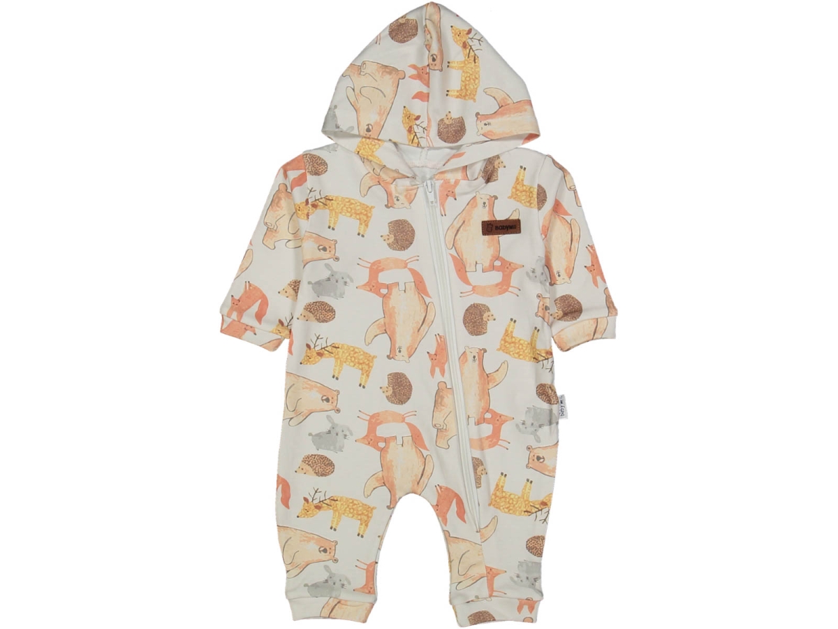 UNISEX 3/9 AY HAYVAN BASKILI KAPŞONLU TULUM