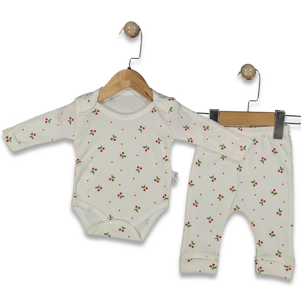 UNISEX 3/9 AY MİNİK KİRAZ KOLLU İKİLİ BADY TAKIM