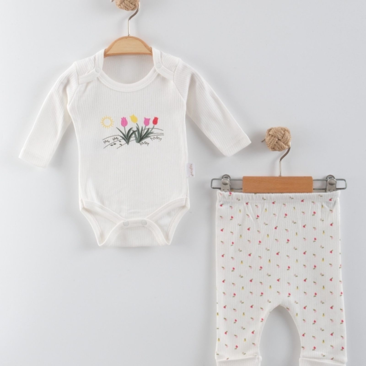 UNISEX 3/9 AY MİNİK LALE KOLLU İKİLİ BADY TAKIM