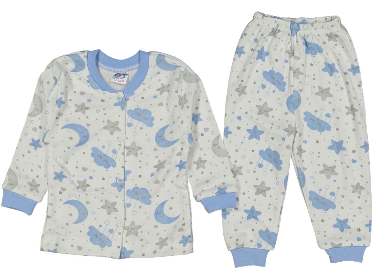 UNISEX 6/12 AY AY YILDIZ BULUT BASKILI ÇITÇITLI İNTERLOK PİJAMA TAKIM