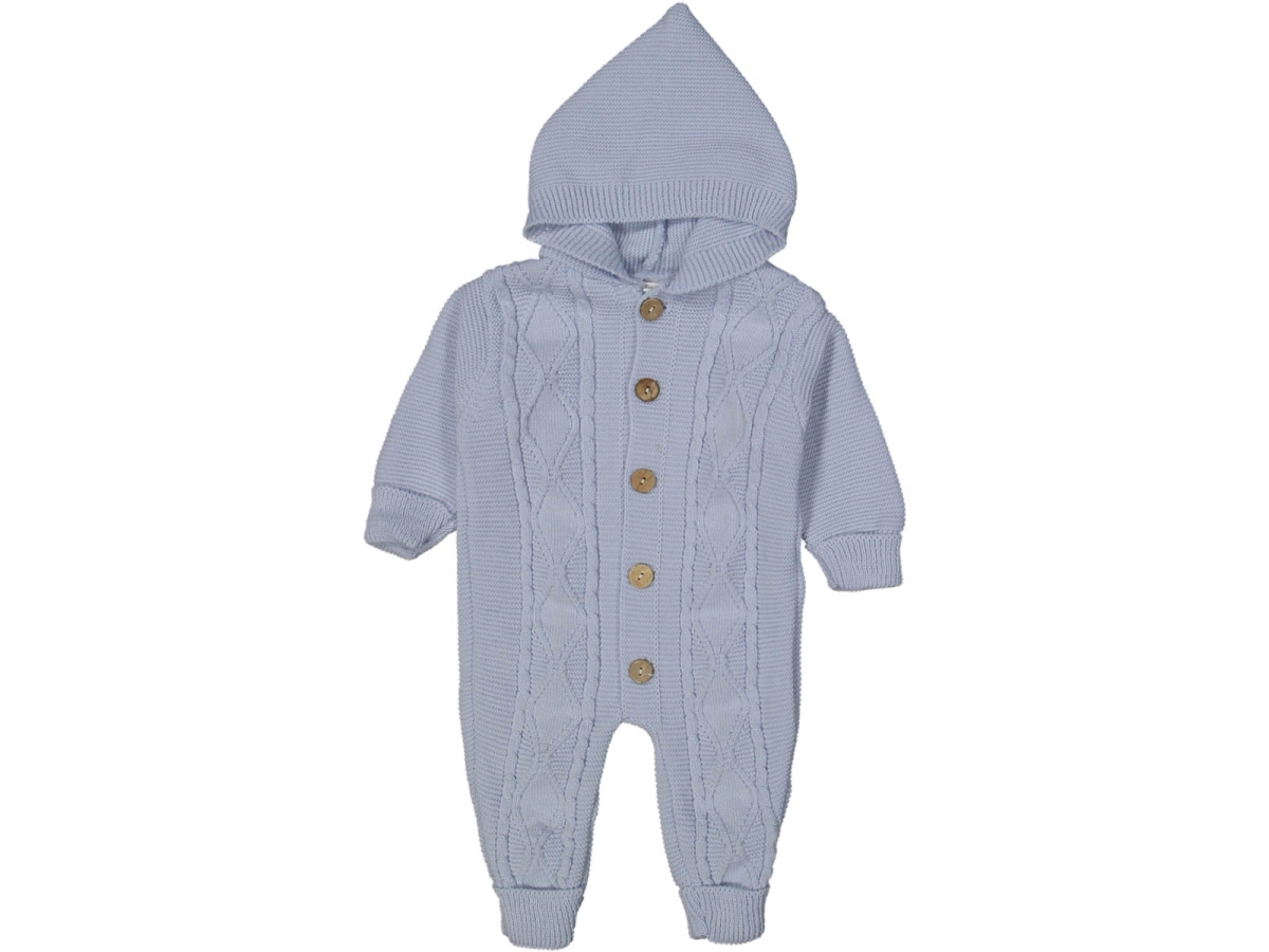 UNISEX 6/12 AY BAKLAVA DESEN DÜĞMELİ KAPÜŞONLU TULUM