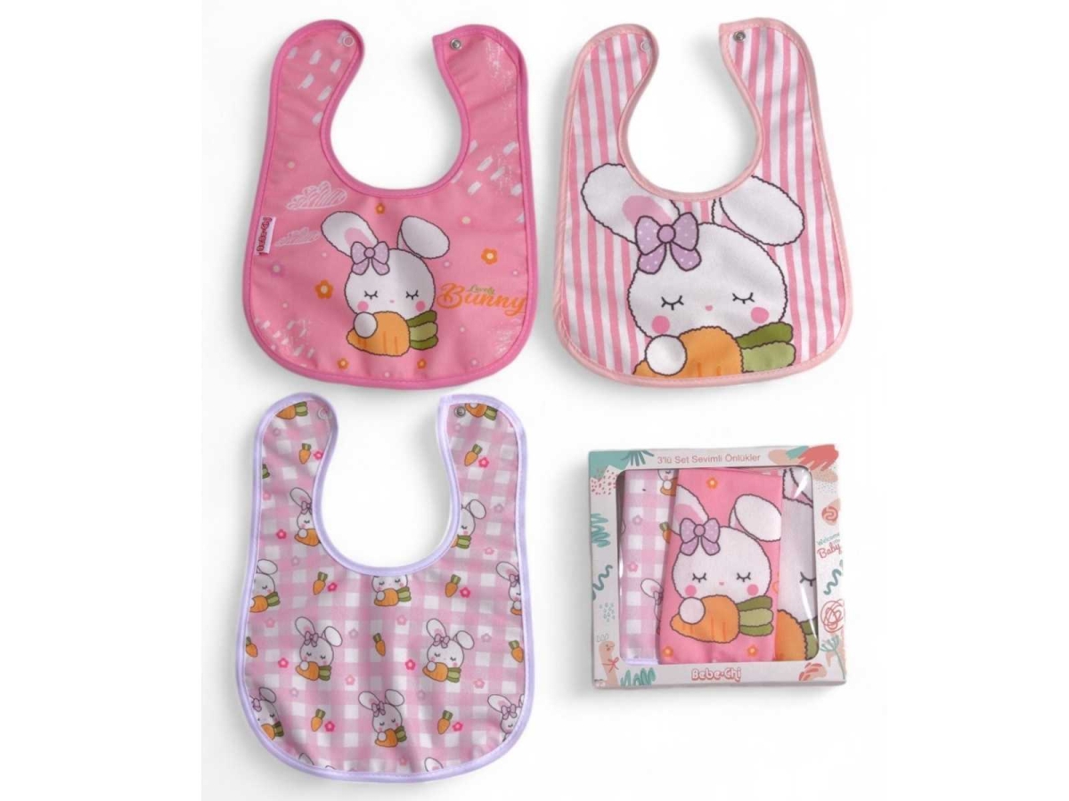 UNISEX 6/24 AY TAVŞAN DESENLİ 3’LÜ KOMBİN ÖNLÜK