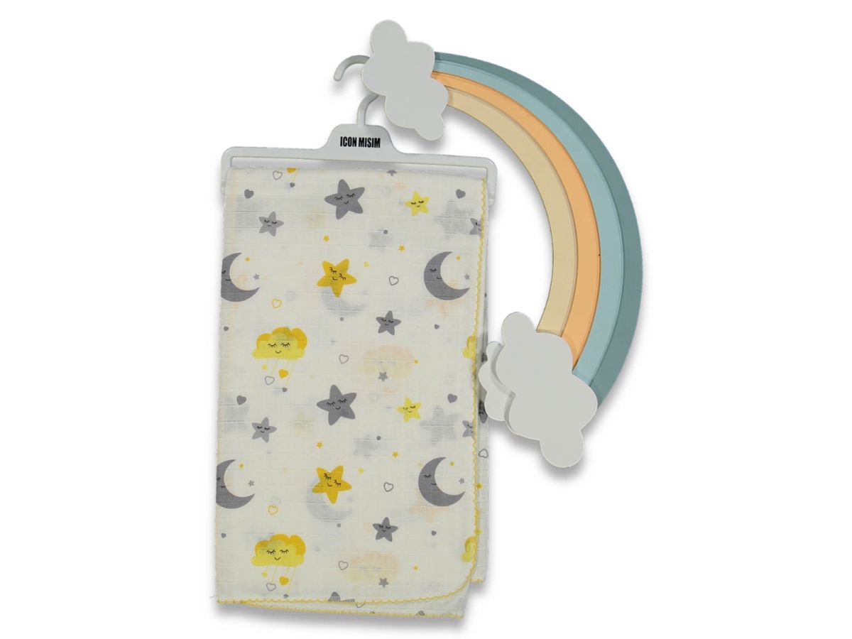 UNISEX 80X90 KENARI OYALI TEK KAT KARIŞIK DESEN MÜSLİN BATTANİYE