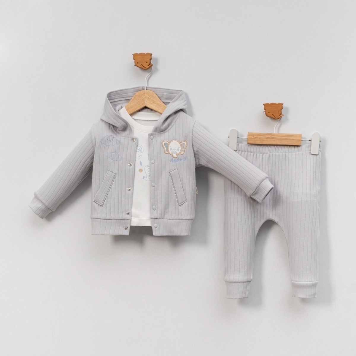 UNISEX 9/24 AY FİL NAKIŞLI GENİŞ RAPORLU 3’LÜ TAKI