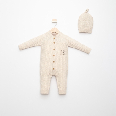 BABY MY 4110-UNISEX 3/12 AY TRİKO NAKIŞLI TULUM