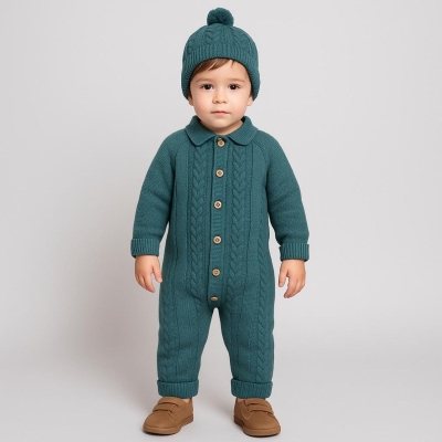 BABY MY 4141-ERKEK 3/12 AY TRİKO TULUM ŞAPKA