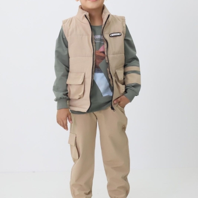 BEBİŞİM KİDS 1898-ERKEK 7/10 YAŞ CEP DETAYLI YELEKLİ 3LÜ TAKIM