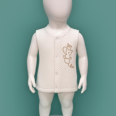 BEBİTOF 60053-UNISEX 3/12 AY SEVİMLİ KALPLİ AYI NAKIŞLI YELEK